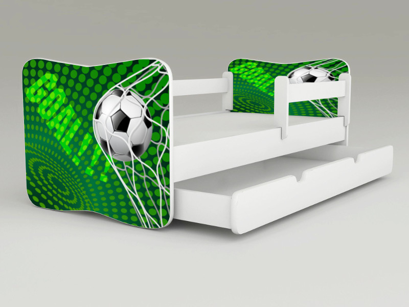 Detská posteľ s odnímateľnými bočnicami + šuflík Futbal zelený